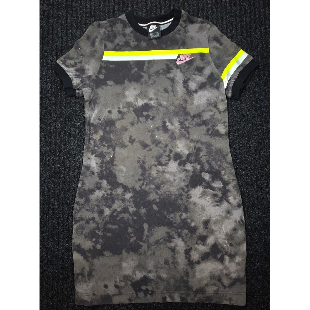 Nike Tie Dye T-Shirt Dress Girls XL Gray Neon Stripe Athletic Casual